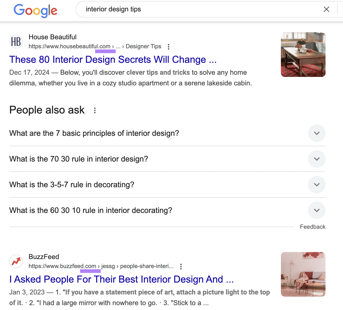 two top-level domains (TLDs, .com) highlighted in Google SERP