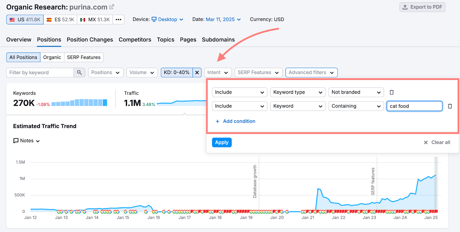 advanced filters to find non branded keywords