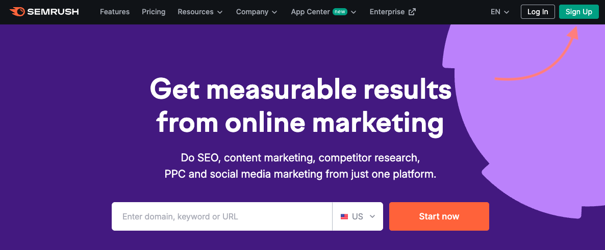 signup page for semrush