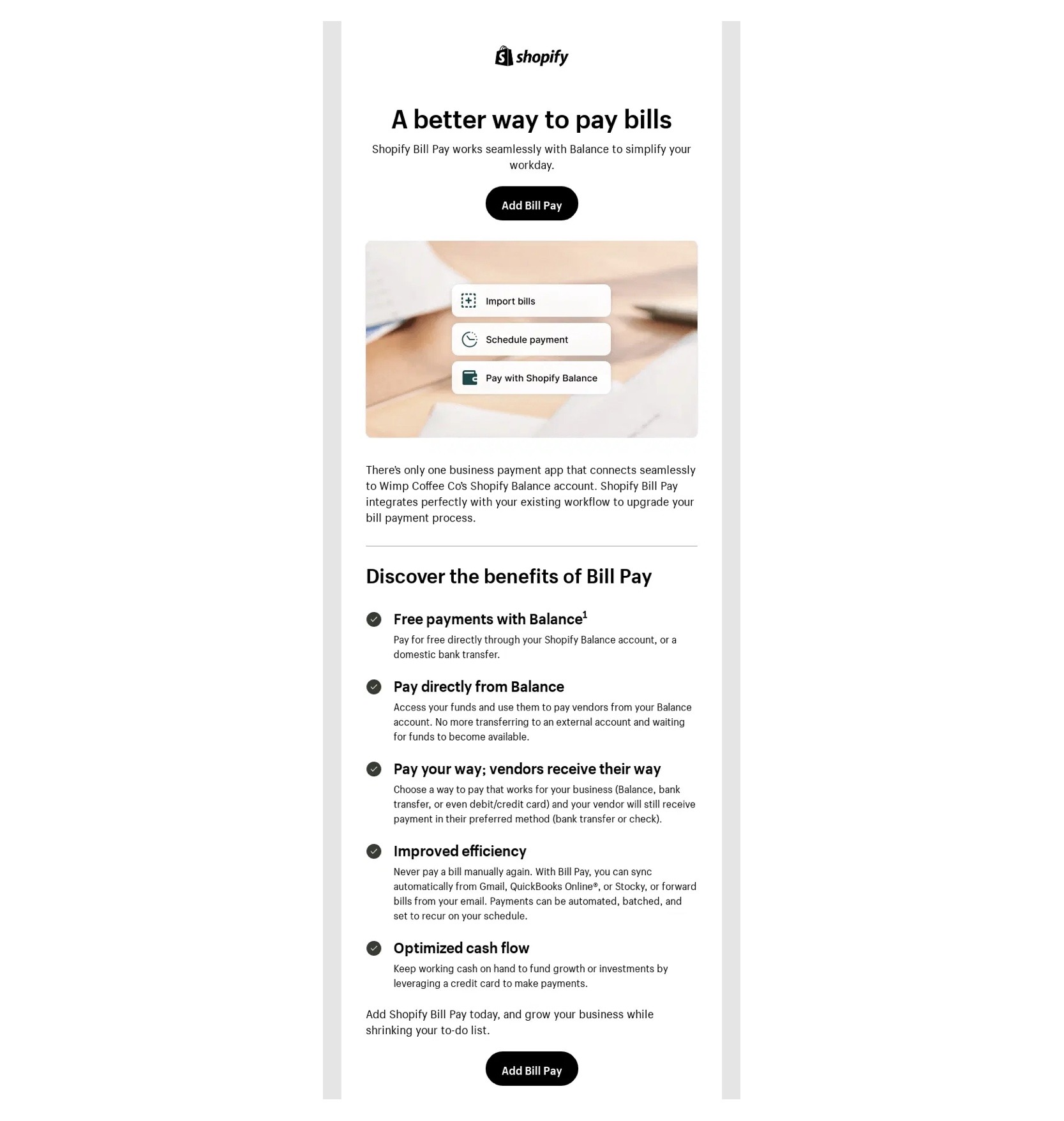 A winback email, by Shopify, incentivizing the user to re-engage with them by highlighting the benefits of their product.