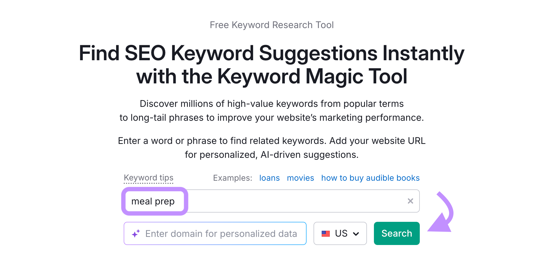 keyword magic tool start page