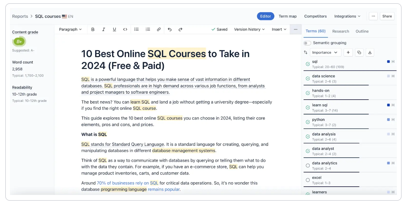 Optimizing content with Clearscope