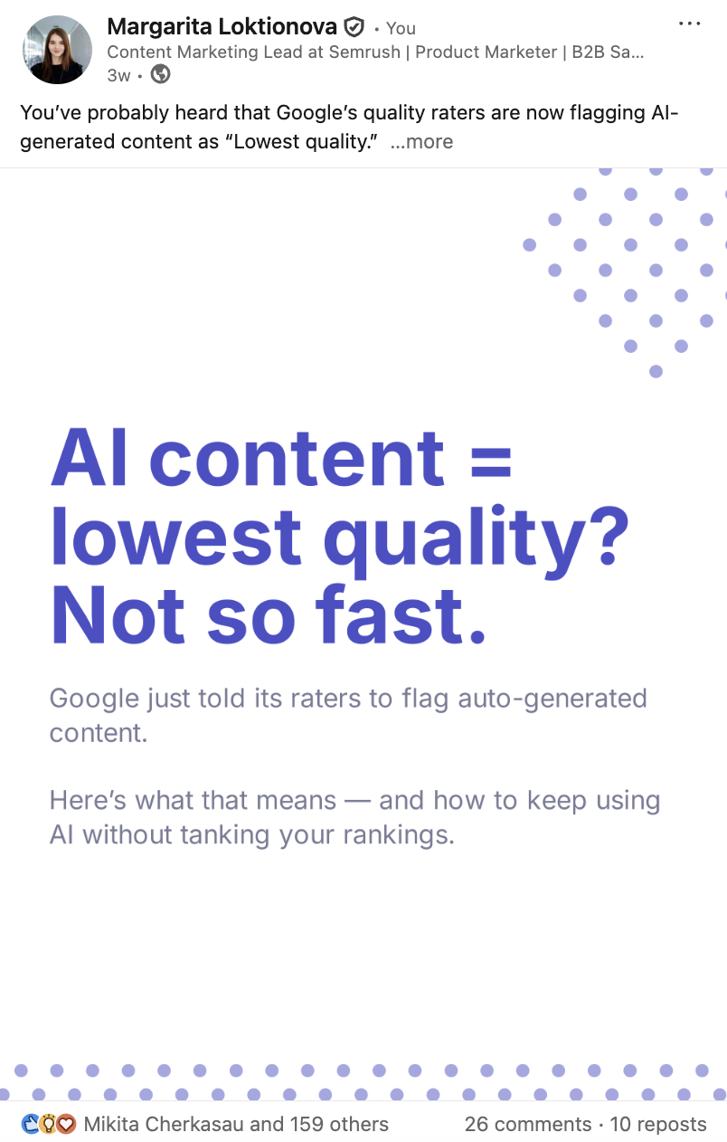 Thought leadership content example from Margarita Loktionova