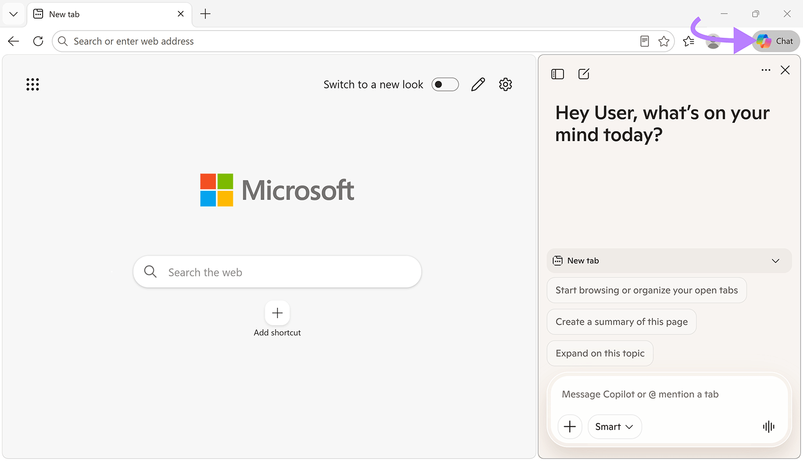 Microsoft Edge browser with the Copilot Chat panel open on the right side