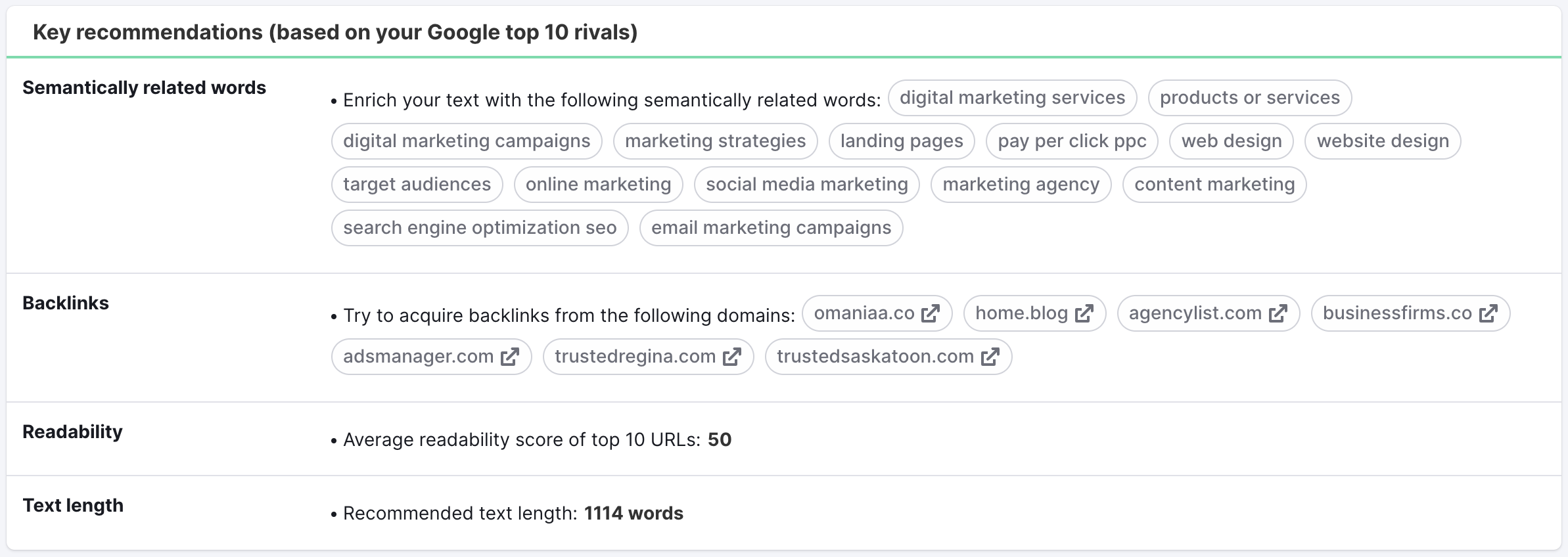Key recommendations table.