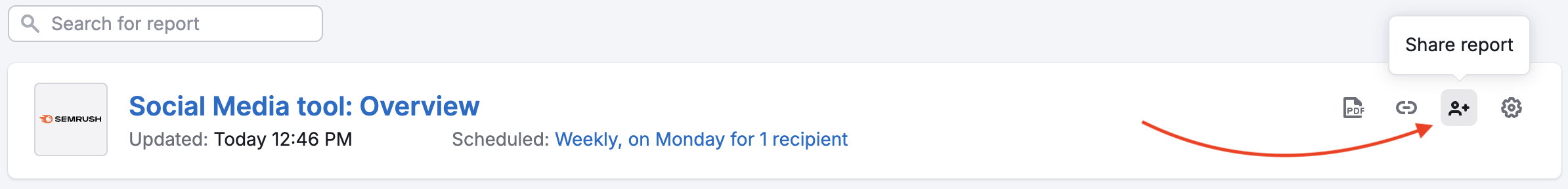 The share report button in the report list.