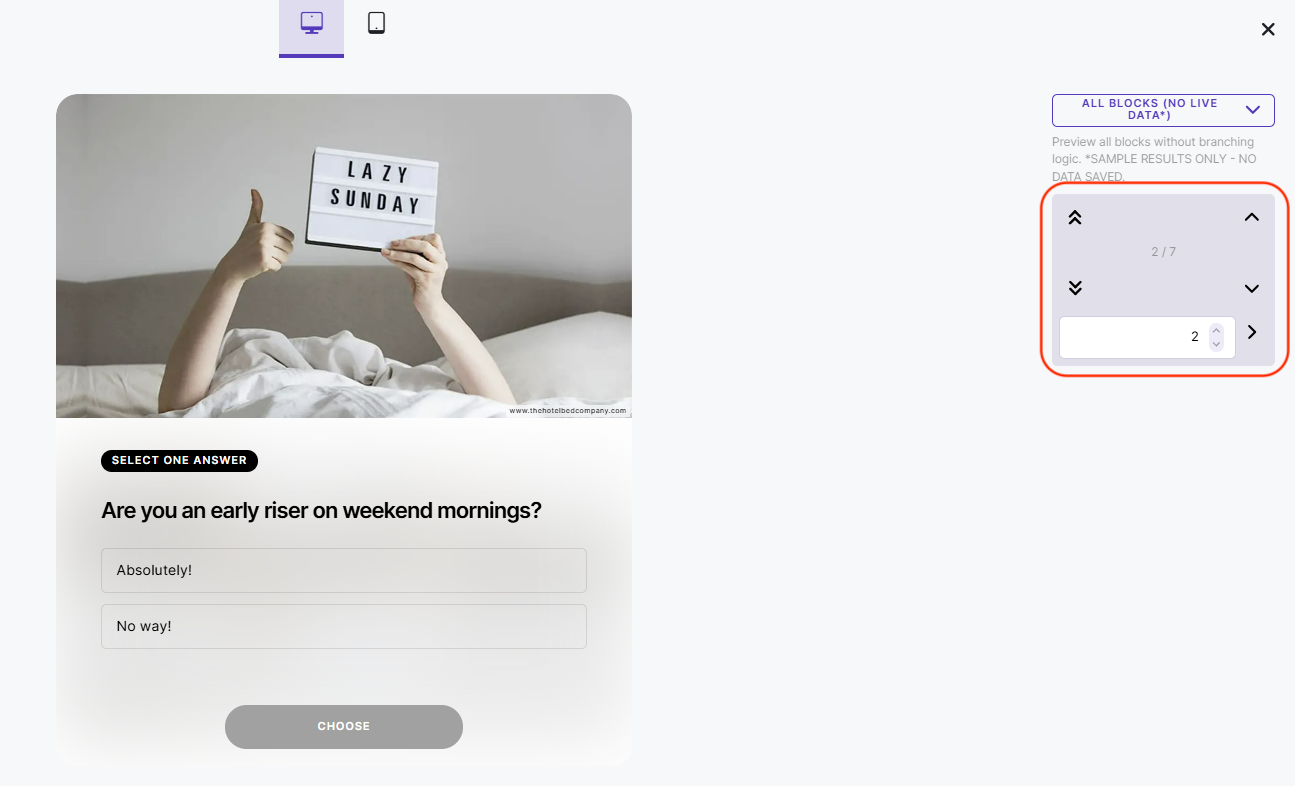 How to scroll through pages in a content preview in the Quiz Maker app.