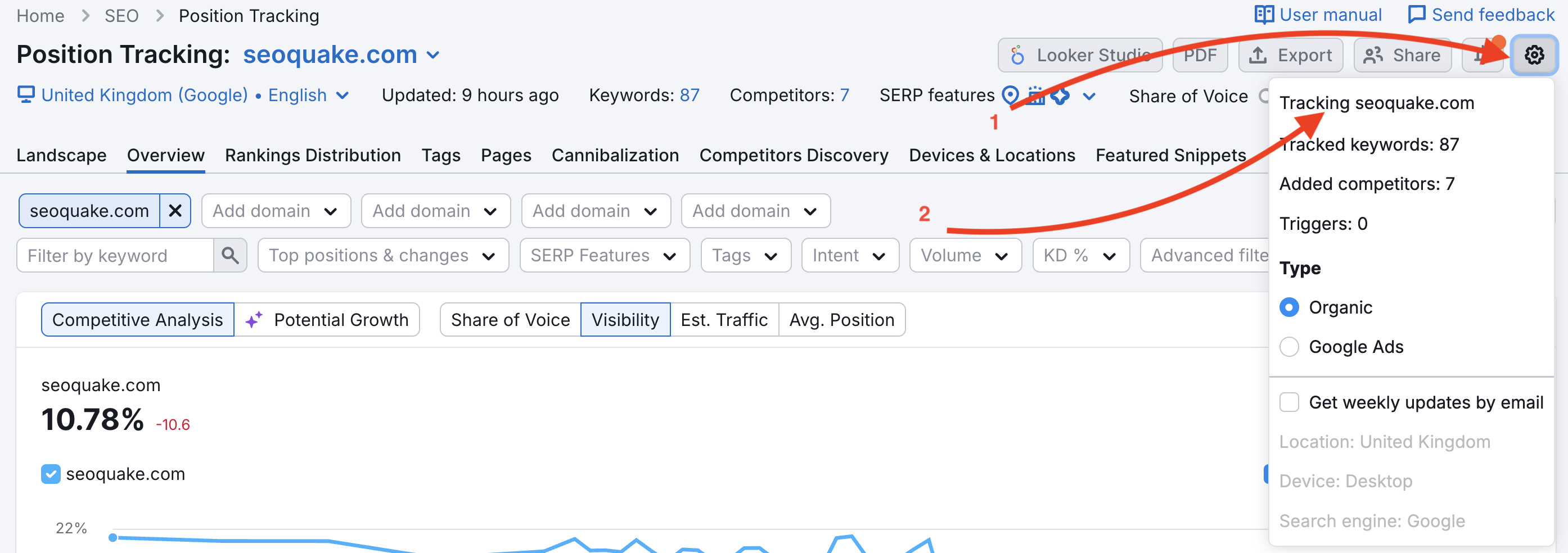 Settings in Position Tracking.